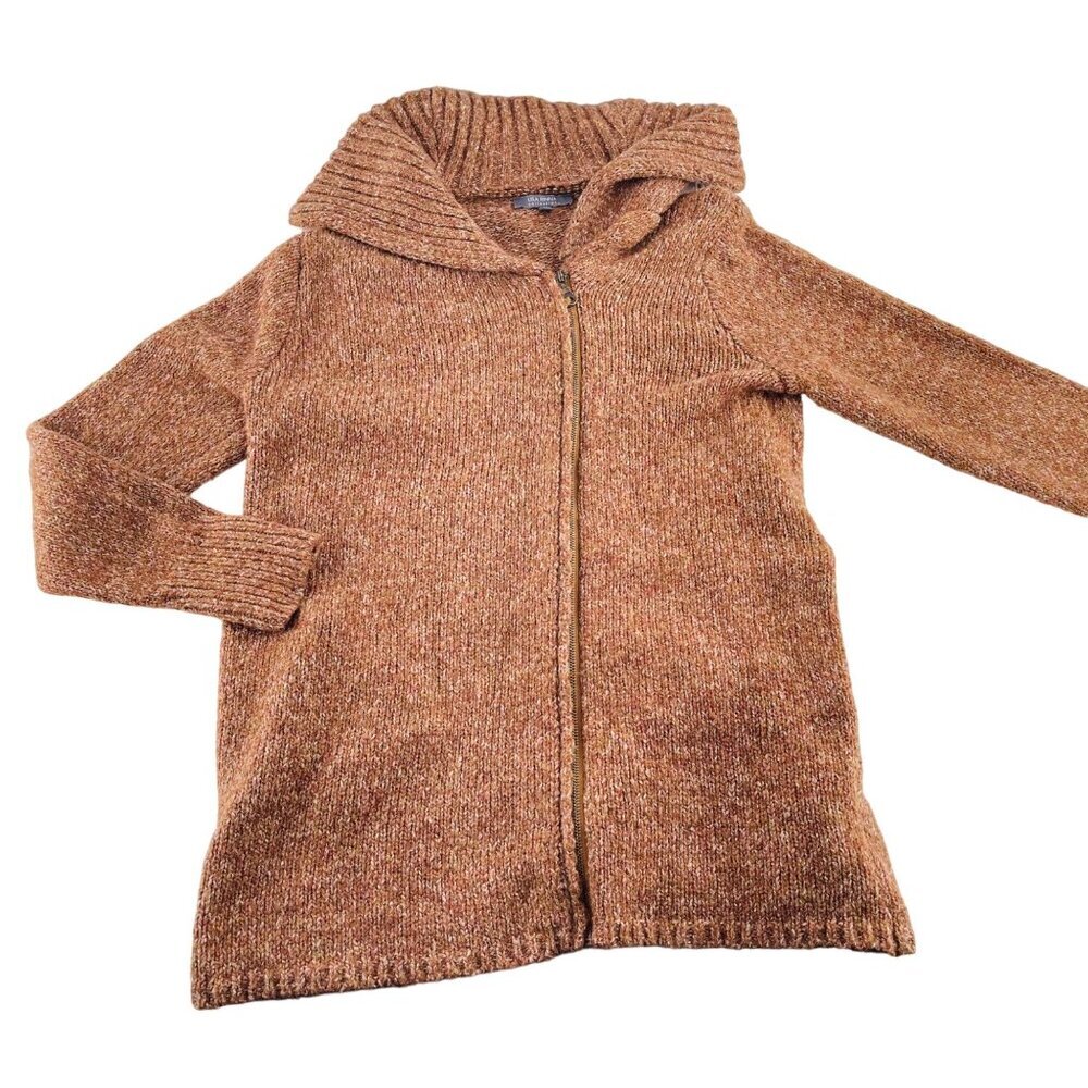 Lisa Rinna Collection Womens M Knit Zipper Cardigan Sweater With Cowl Neck